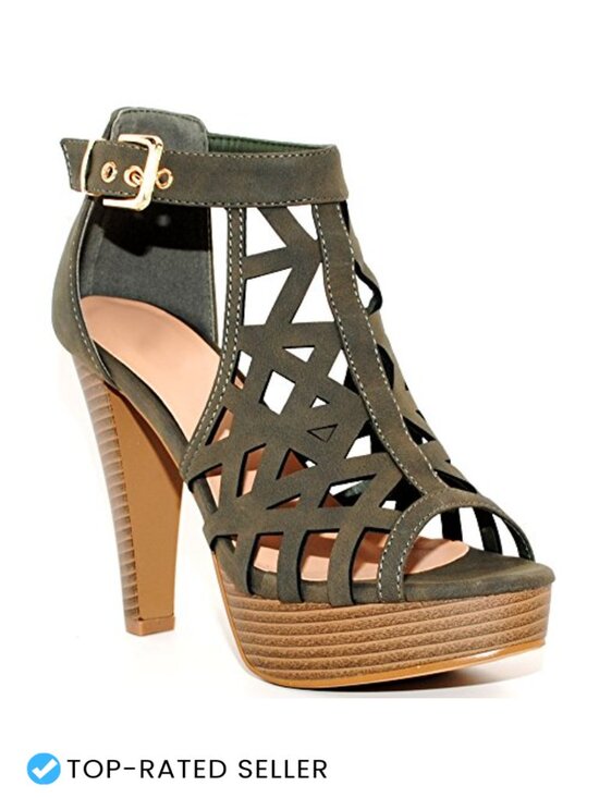 Shoes - Open Toe Ankle Strap Sandal Stacked Wooden Heel Cutout Buckle